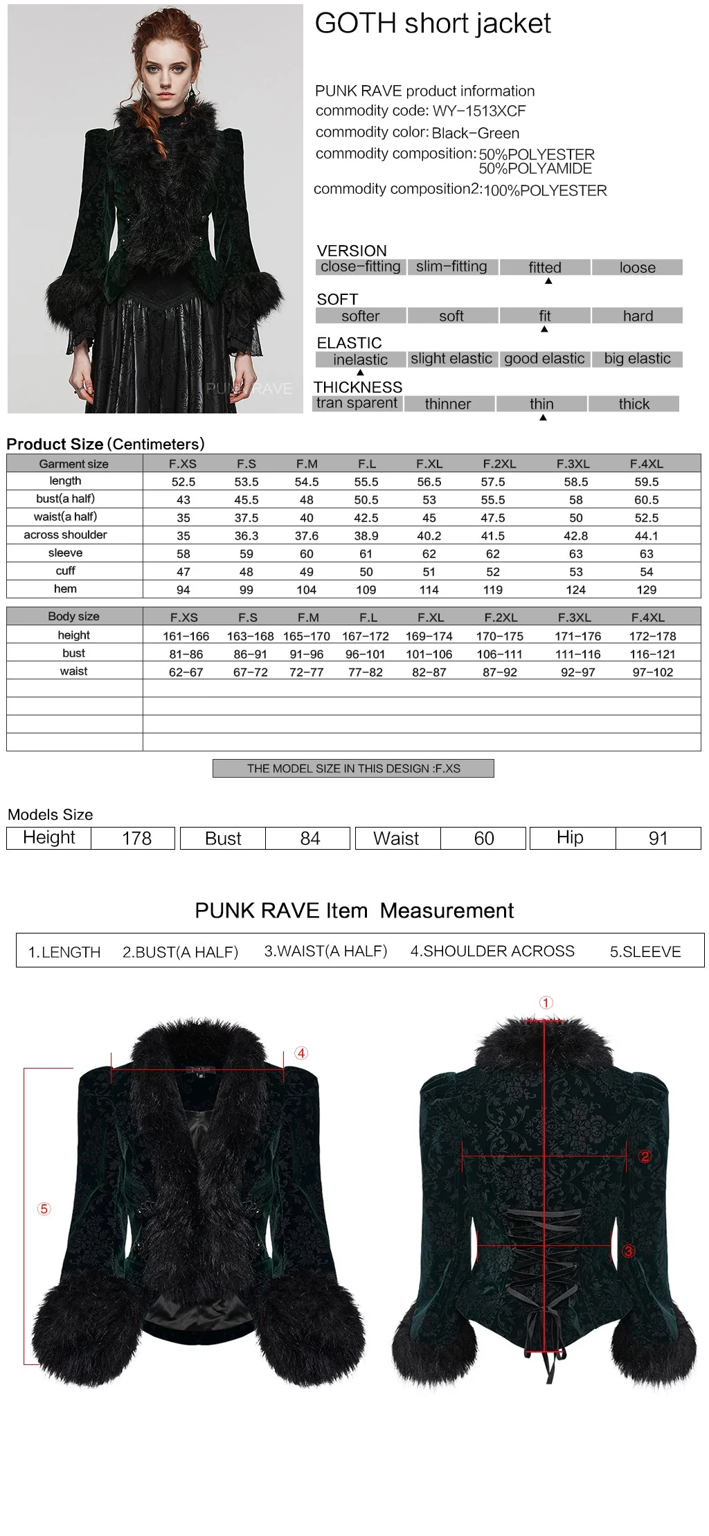 WY-1513XCF Punk Rave Gothic Coat Velvet Faux Fur Trimmed Victorian Style Jacket - Image 6