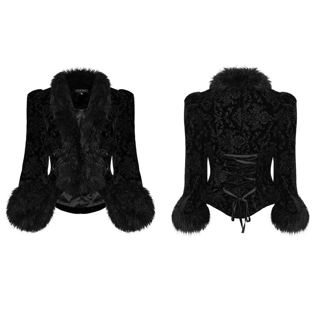 WY-1513XCF Punk Rave Gothic Coat Velvet Faux Fur Trimmed Victorian Style Jacket - Image 60