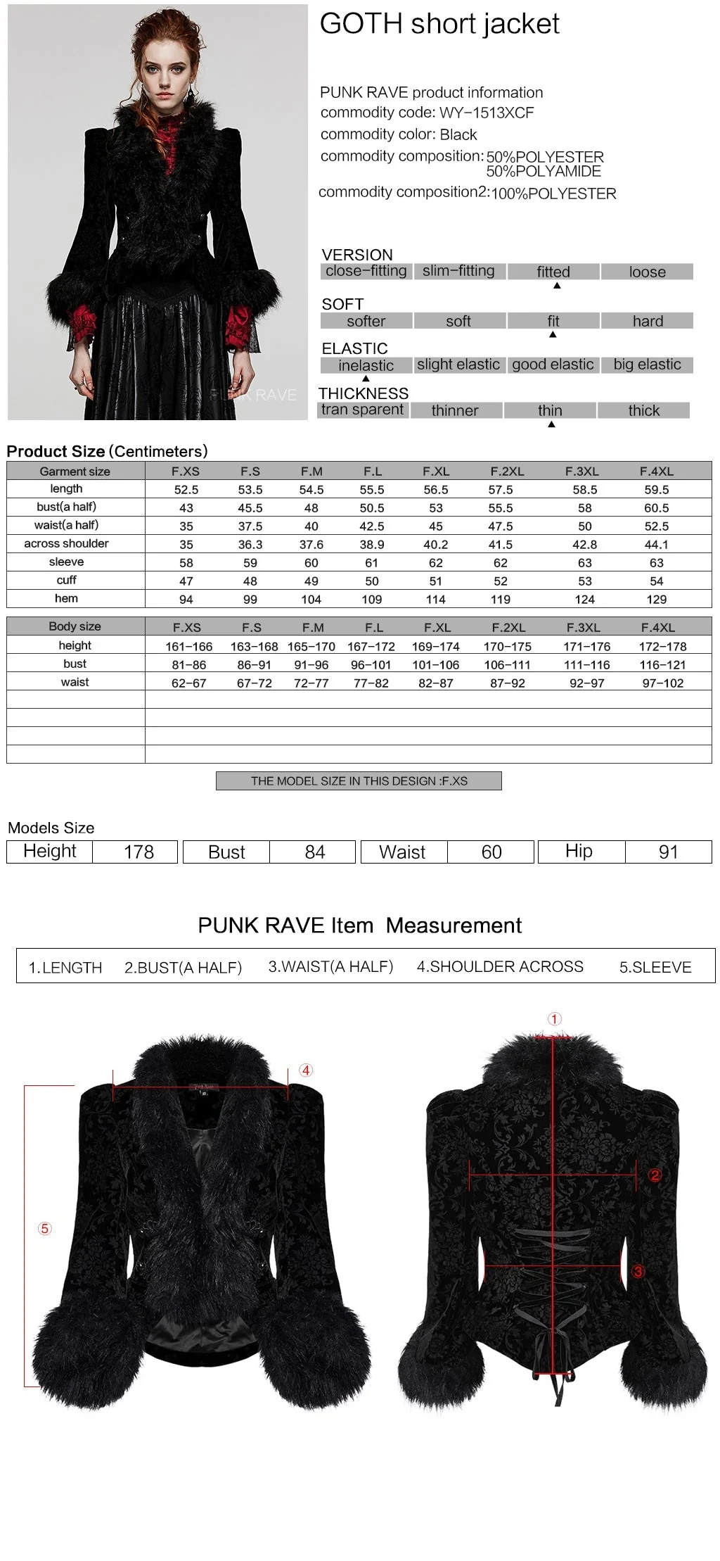 WY-1513XCF Punk Rave Gothic Coat Velvet Faux Fur Trimmed Victorian Style Jacket - Image 64
