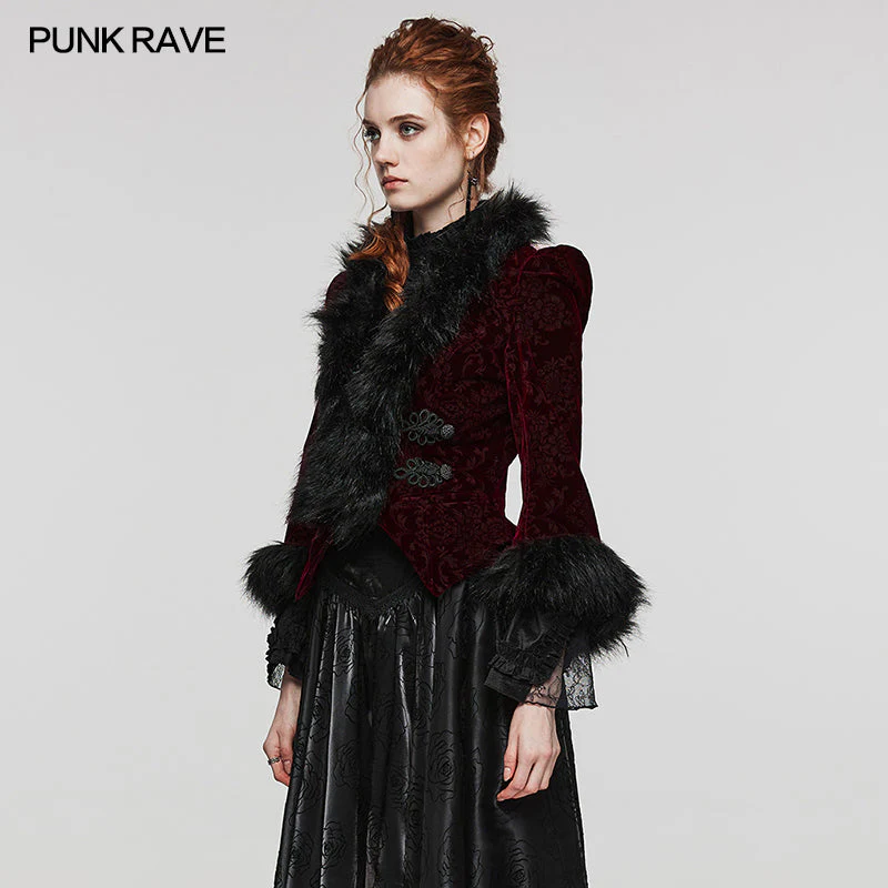 WY-1513XCF Punk Rave Gothic Coat Velvet Faux Fur Trimmed Victorian Style Jacket - Image 67