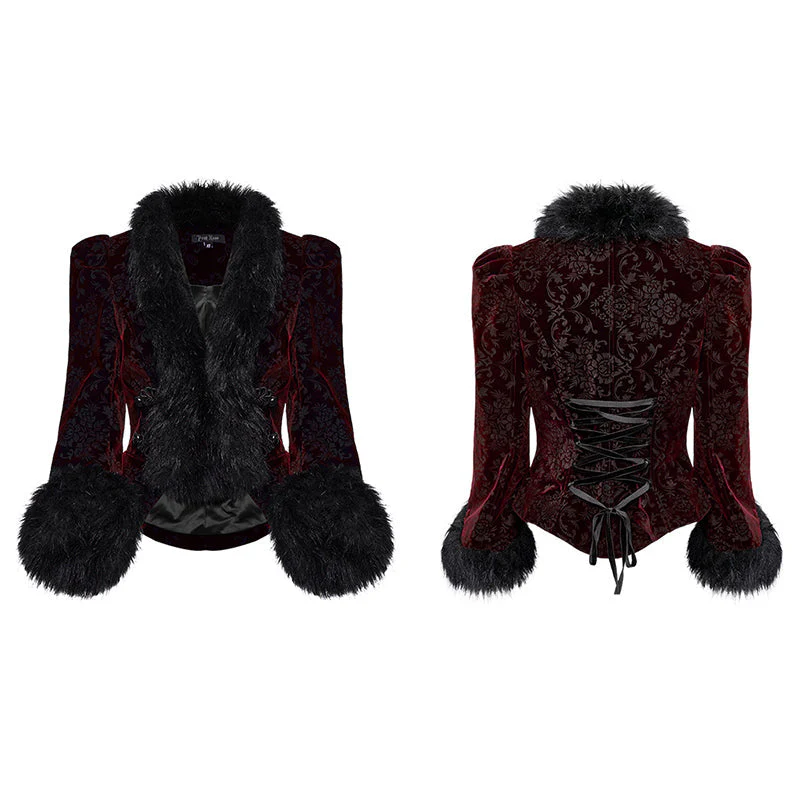 WY-1513XCF Punk Rave Gothic Coat Velvet Faux Fur Trimmed Victorian Style Jacket - Image 69