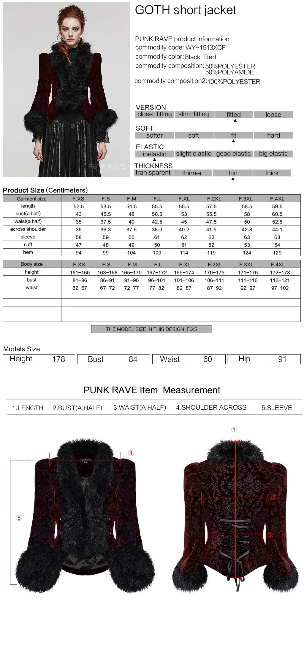 WY-1513XCF Punk Rave Gothic Coat Velvet Faux Fur Trimmed Victorian Style Jacket - Image 71