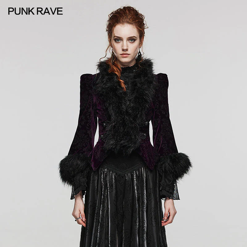 WY-1513XCF Punk Rave Gothic Coat Velvet Faux Fur Trimmed Victorian Style Jacket - Image 78