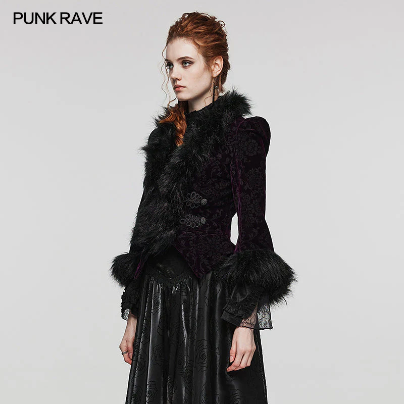 WY-1513XCF Punk Rave Gothic Coat Velvet Faux Fur Trimmed Victorian Style Jacket - Image 79