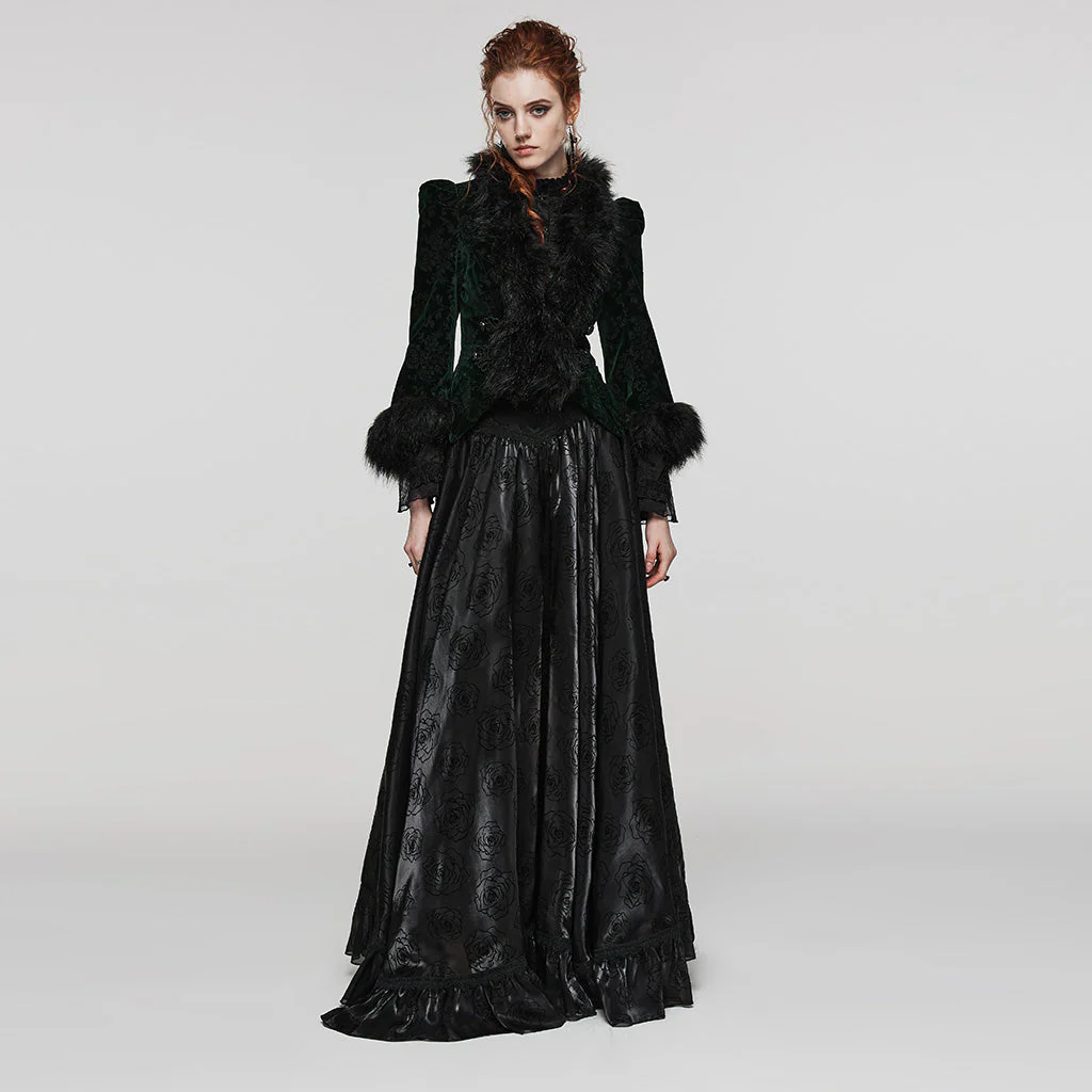 WY-1513XCF Punk Rave Gothic Coat Velvet Faux Fur Trimmed Victorian Style Jacket - Image 8