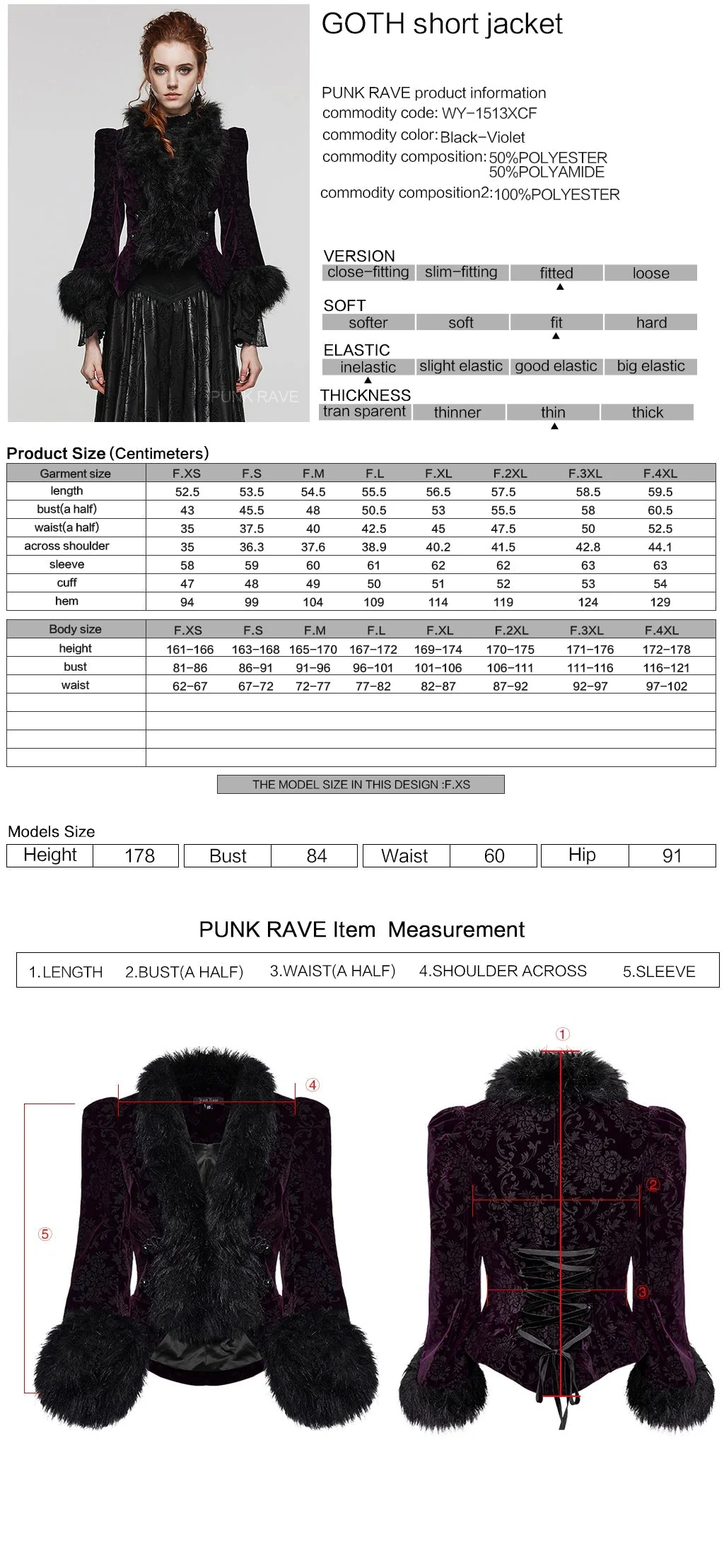 WY-1513XCF Punk Rave Gothic Coat Velvet Faux Fur Trimmed Victorian Style Jacket - Image 83