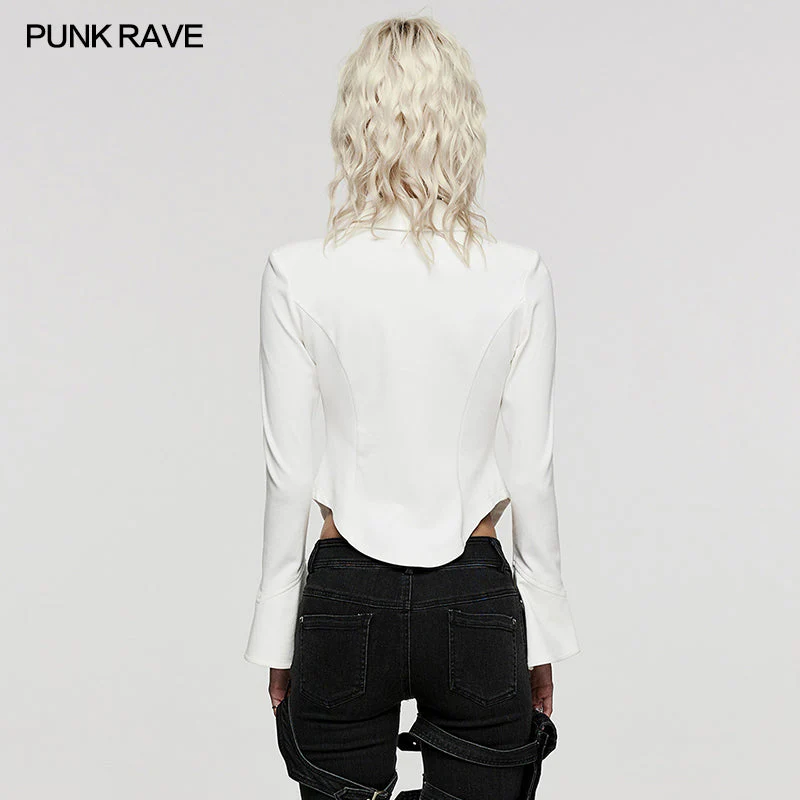 WY-1516CCF Punk Rave Gothic Blouse Slim Fit Black Zip-Up Top Bell Sleeve - Image 23