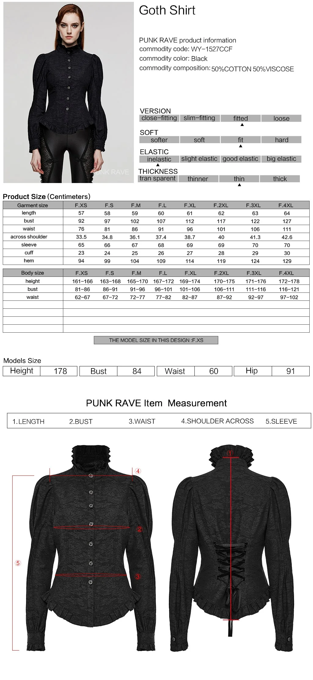 WY-1527CCF Punk Rave Gothic Shirt Victorian Style black Button-Up Blouse - Image 6