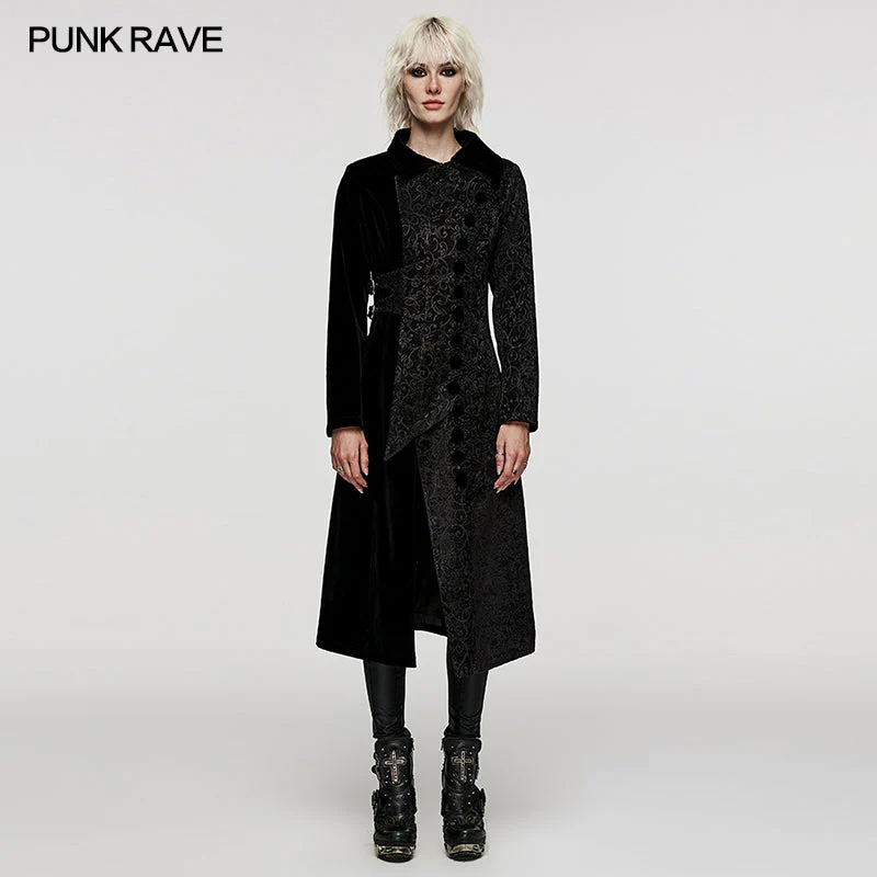 WY-1530XCF Punk Rave Gothic Coat black Velvet Asymmetrical Long Trench Jacket - Image 13