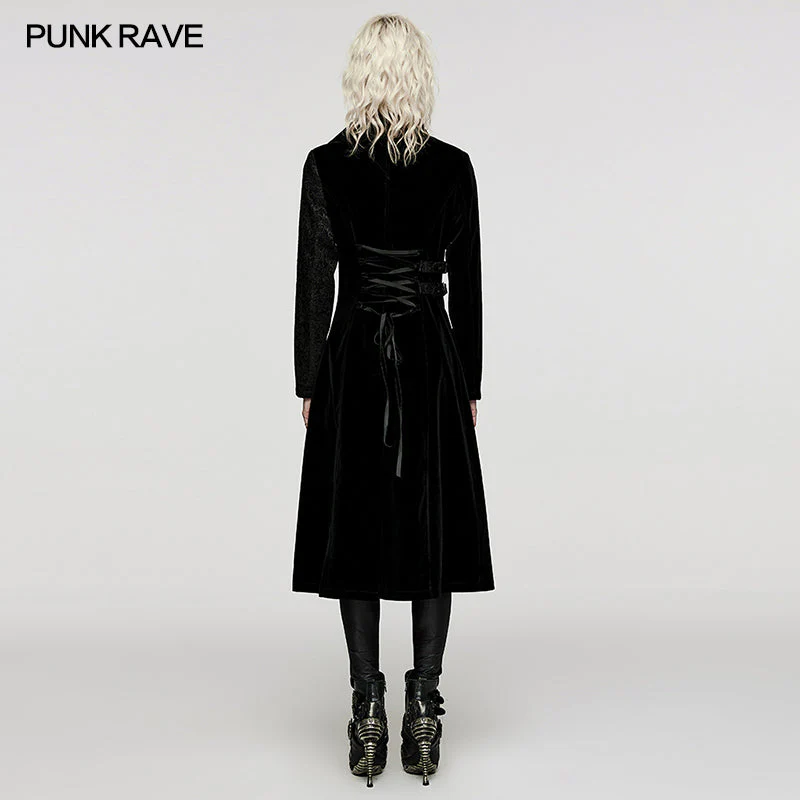 WY-1530XCF Punk Rave Gothic Coat black Velvet Asymmetrical Long Trench Jacket - Image 15