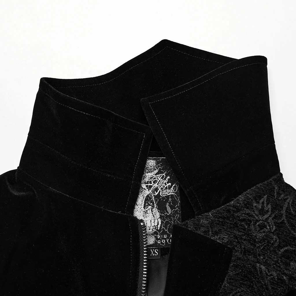 WY-1530XCF Punk Rave Gothic Coat black Velvet Asymmetrical Long Trench Jacket - Image 22
