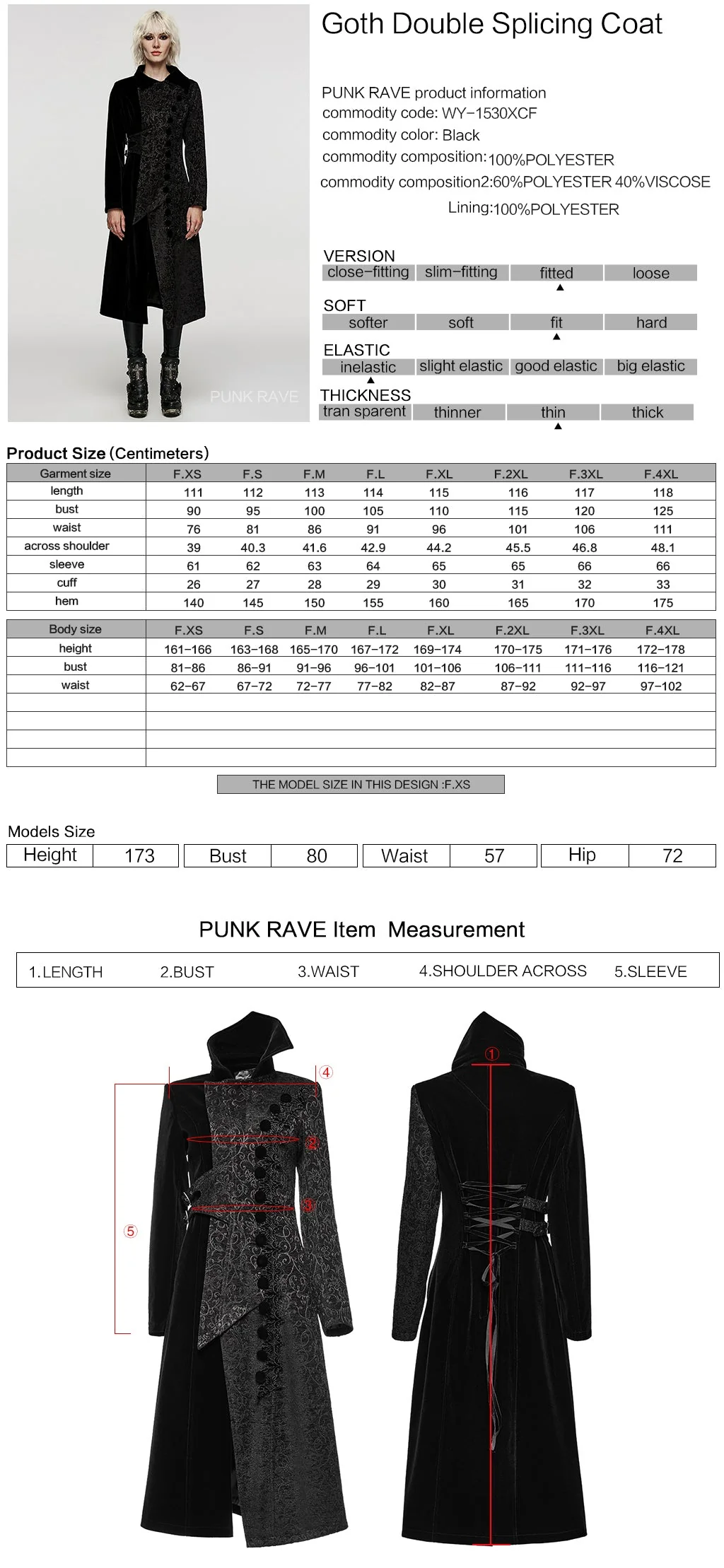 WY-1530XCF Punk Rave Gothic Coat black Velvet Asymmetrical Long Trench Jacket - Image 6