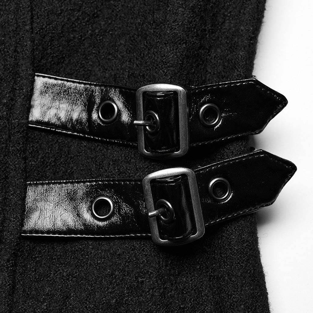 WY-1532ECF Punk Rave Gothic Coat Asymmetrical black Leather Panel Long Trench - Image 20