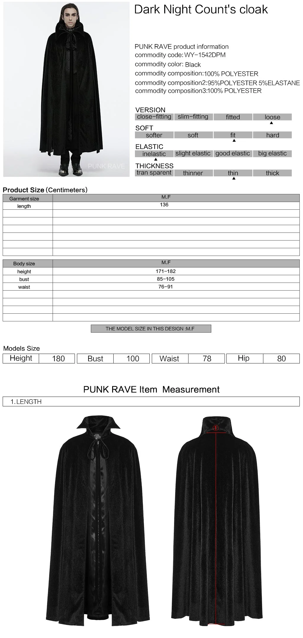 WY-1542DPM Elegant Gothic Cloak Hooded Black Red Lining??????????????????????????????????¡ì?????????????????? Sophisticated Style - Image 11