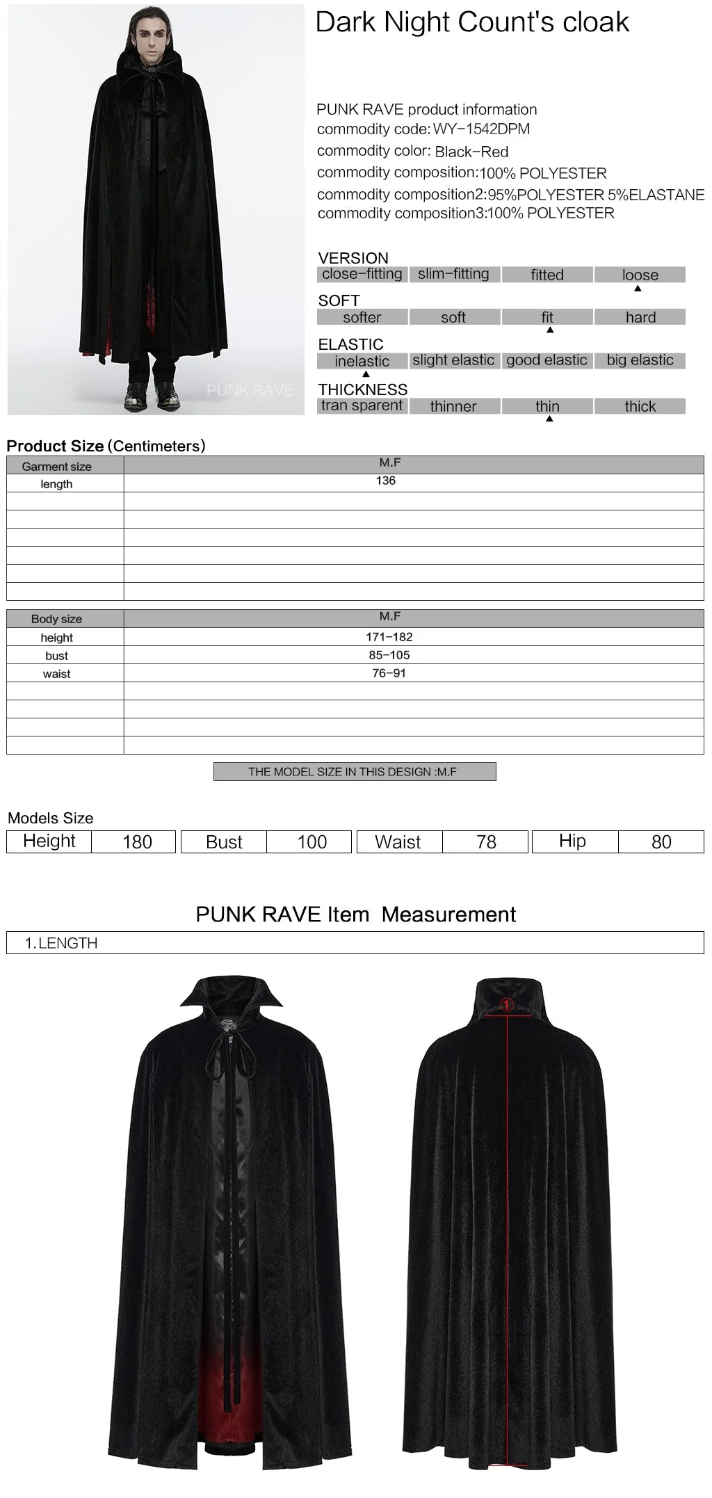 WY-1542DPM Elegant Gothic Cloak Hooded Black Red Lining??????????????????????????????????¡ì?????????????????? Sophisticated Style - Image 40