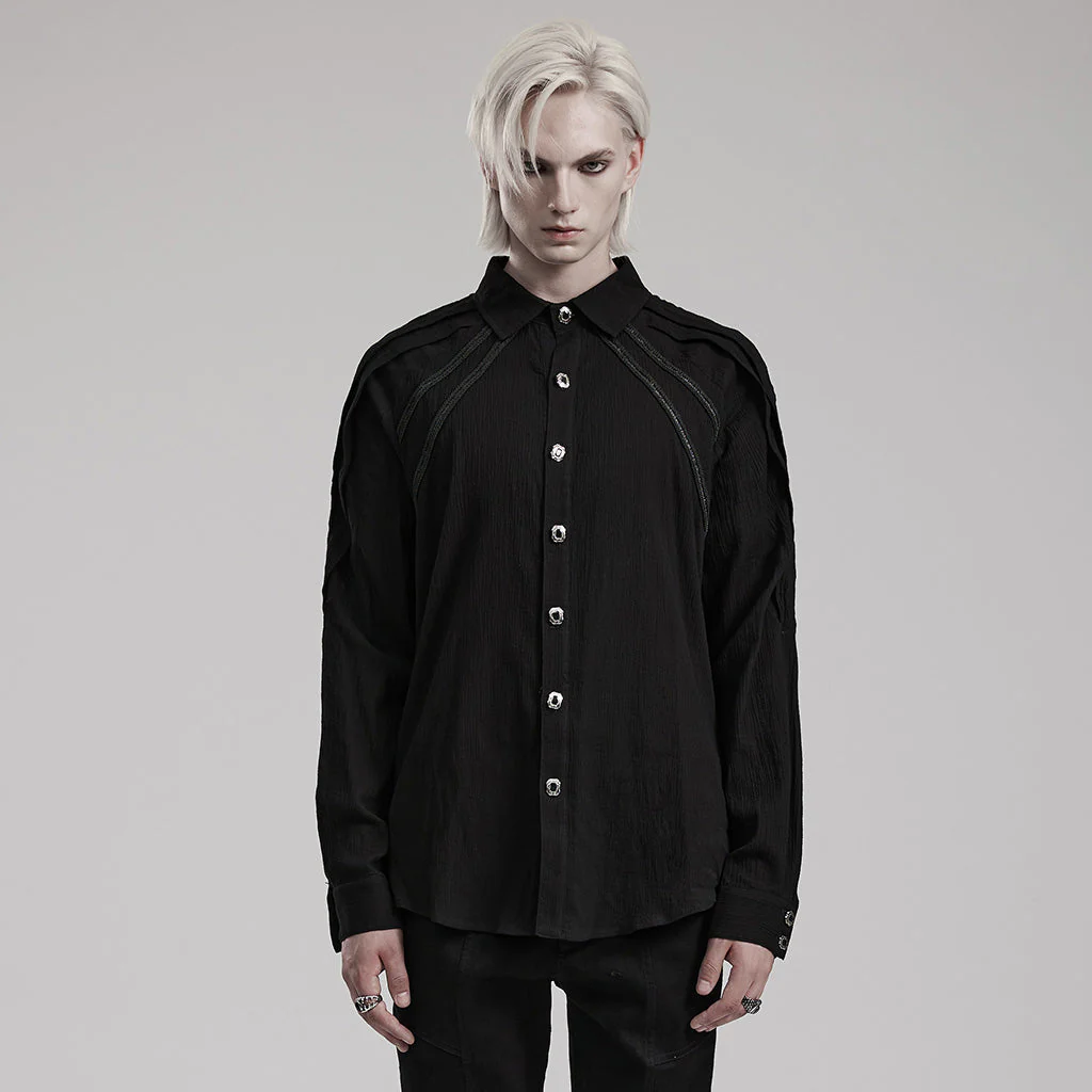 WY-1548CCM Mens Gothic Shirt Button-Up black Long Sleeve Cotton Fashion