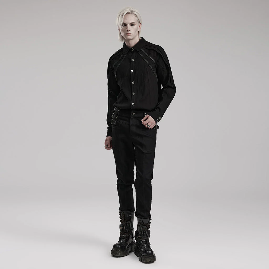 WY-1548CCM Mens Gothic Shirt Button-Up black Long Sleeve Cotton Fashion - Image 15