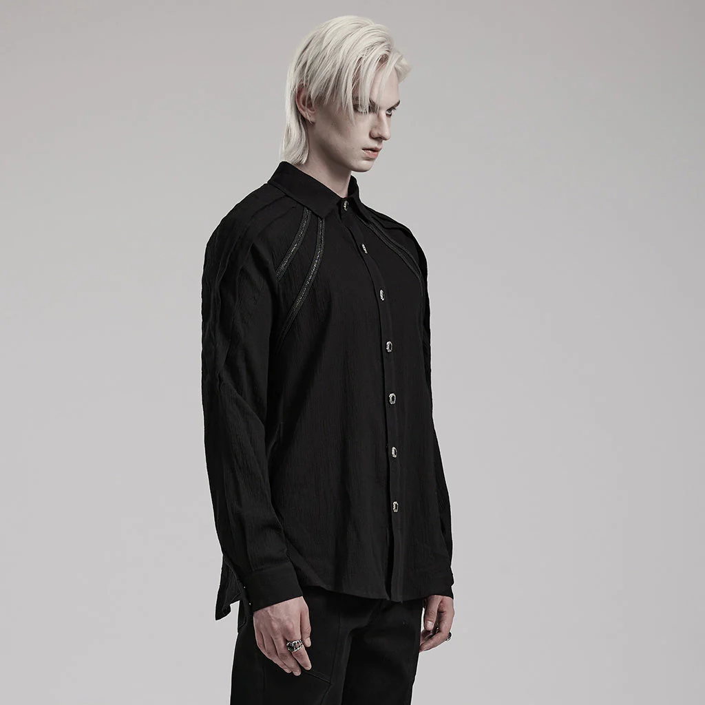 WY-1548CCM Mens Gothic Shirt Button-Up black Long Sleeve Cotton Fashion - Image 3