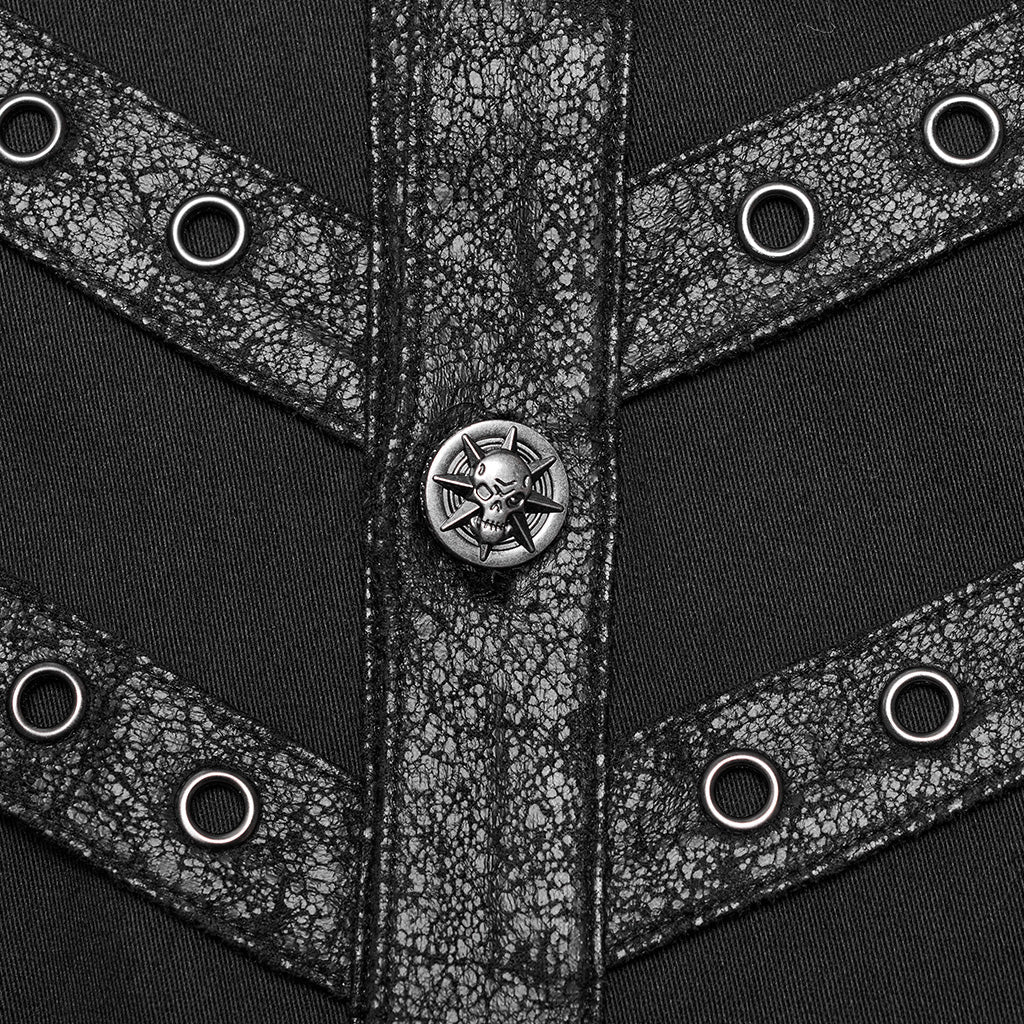 WY-1552CCM Gothic Punk Studded Long Sleeve Shirt with Button Embellishments - Image 17