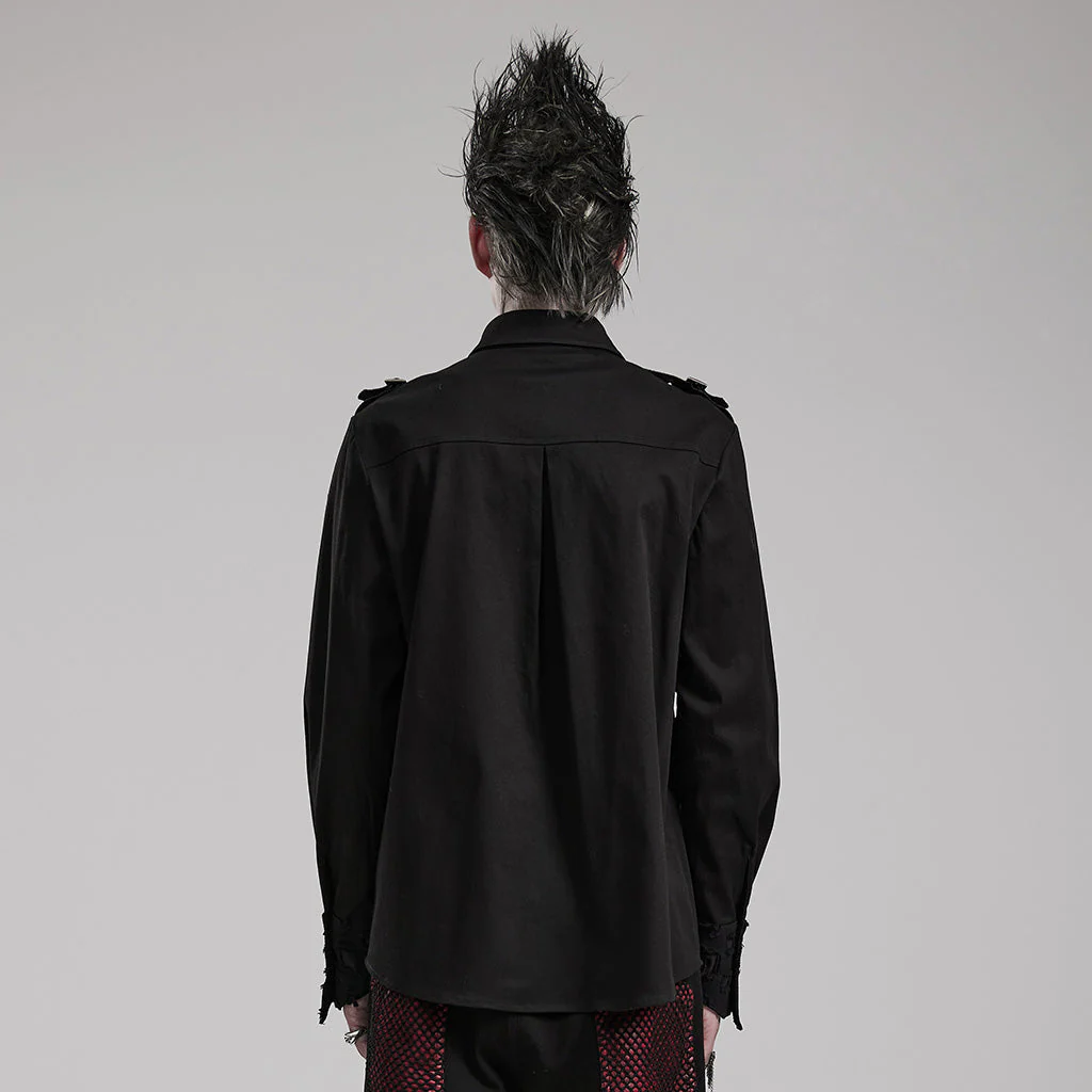 WY-1552CCM Gothic Punk Studded Long Sleeve Shirt with Button Embellishments - Image 4