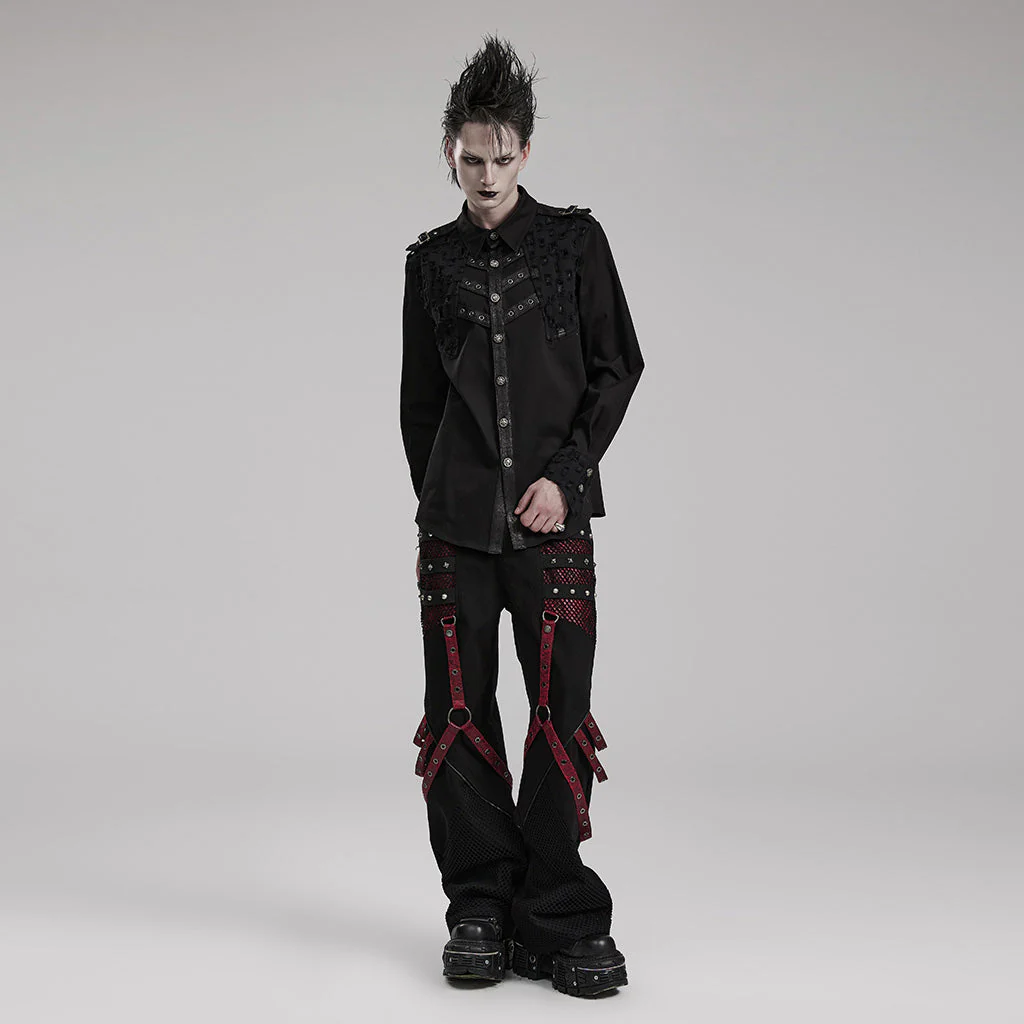 WY-1552CCM Gothic Punk Studded Long Sleeve Shirt with Button Embellishments - Image 5