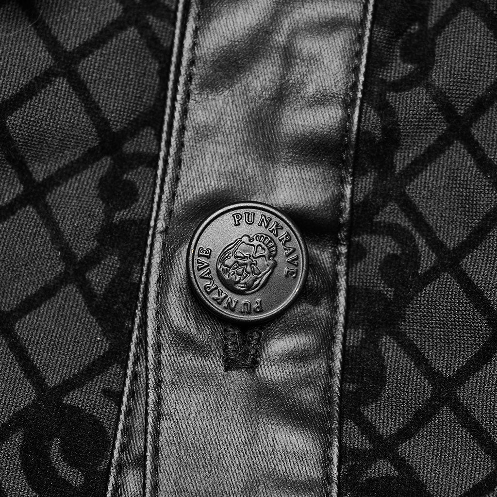 WY-1554CCM Punk Rave Gothic Shirt Velvet Jacquard Button-Up with Leather Trim - Image 11