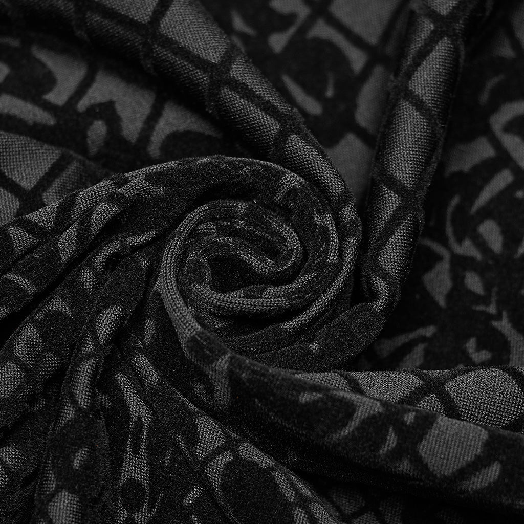 WY-1554CCM Punk Rave Gothic Shirt Velvet Jacquard Button-Up with Leather Trim - Image 7
