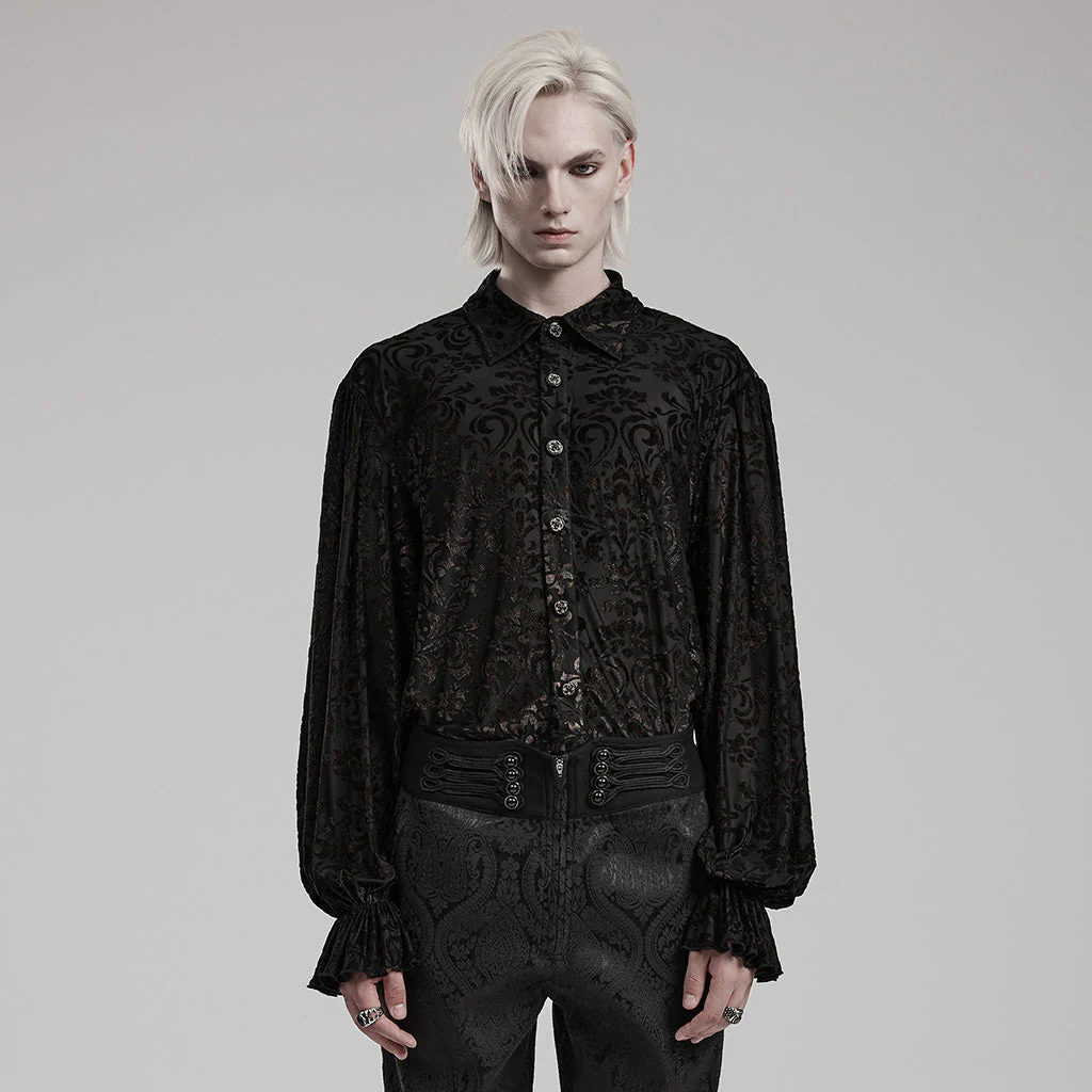 WY-1558CCM Gothic Dark Gold Brocade Long Sleeve Shirt - Image 11