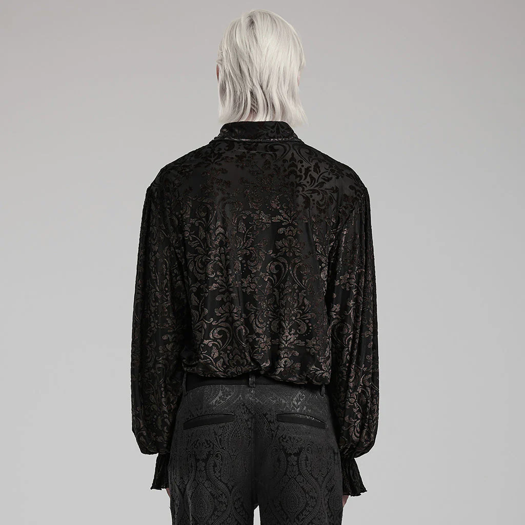 WY-1558CCM Gothic Dark Gold Brocade Long Sleeve Shirt - Image 4