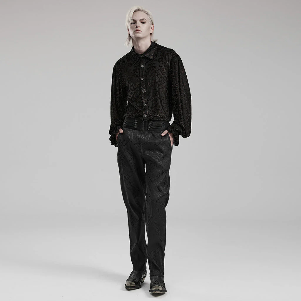WY-1558CCM Gothic Dark Gold Brocade Long Sleeve Shirt - Image 5