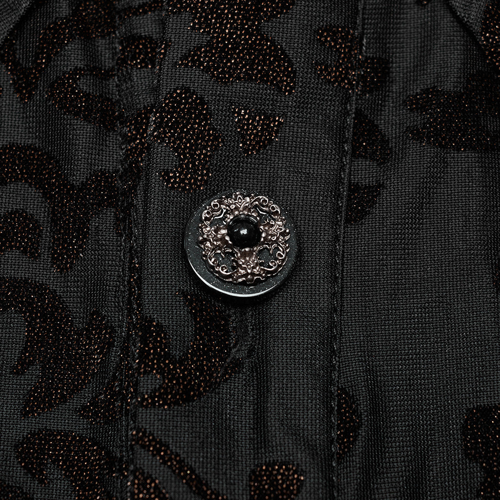 WY-1558CCM Gothic Dark Gold Brocade Long Sleeve Shirt - Image 7