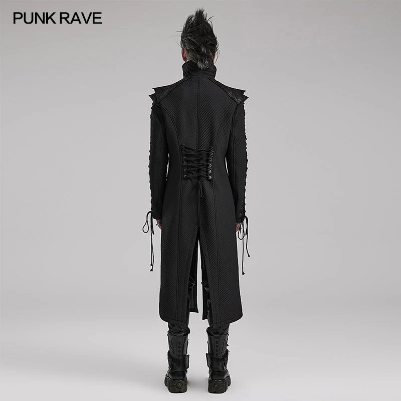 WY-1561MCM Punk Rave Gothic Military Coat Long black Steampunk Jacket - Image 15