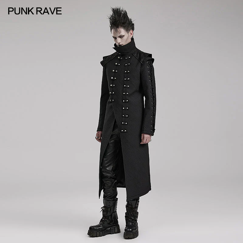 WY-1561MCM Punk Rave Gothic Military Coat Long black Steampunk Jacket - Image 2