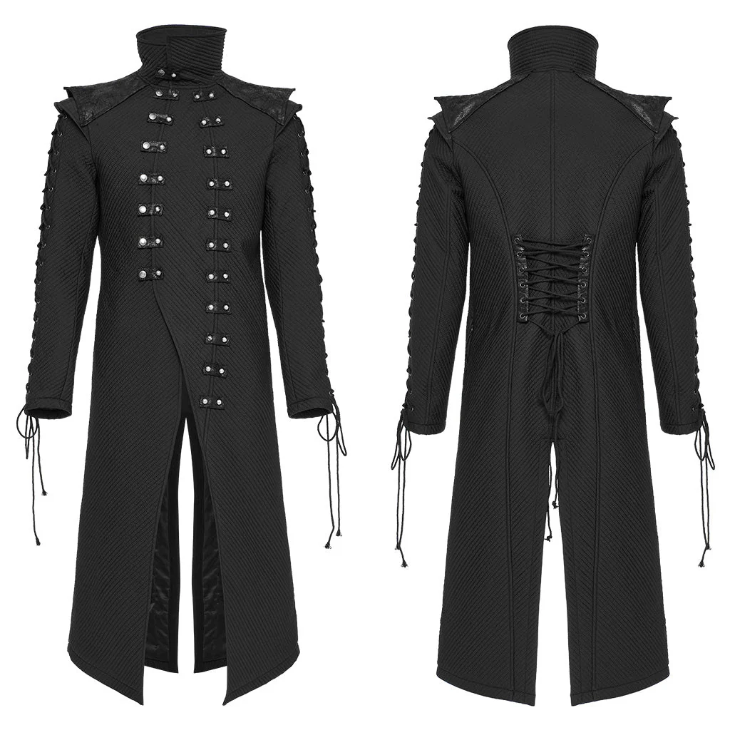 WY-1561MCM Punk Rave Gothic Military Coat Long black Steampunk Jacket - Image 21
