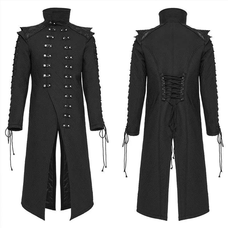 WY-1561MCM Punk Rave Gothic Military Coat Long black Steampunk Jacket - Image 4