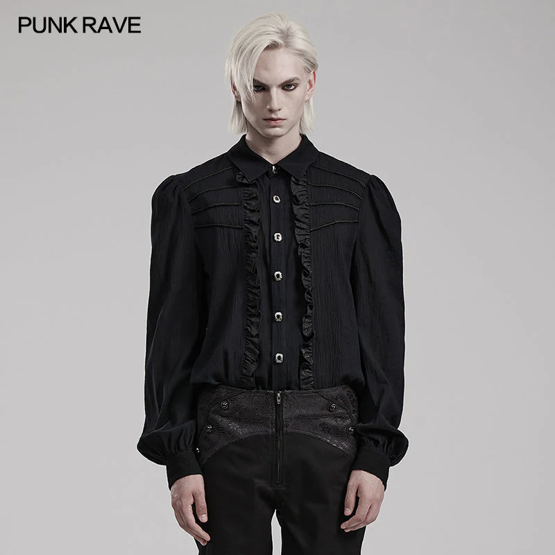 WY-1562CCM Punk Rave Gothic Ruffled black Shirt Vintage Victorian Style - Image 13