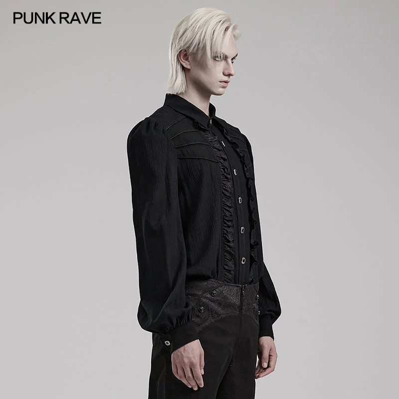 WY-1562CCM Punk Rave Gothic Ruffled black Shirt Vintage Victorian Style - Image 14