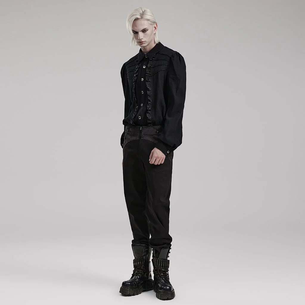 WY-1562CCM Punk Rave Gothic Ruffled black Shirt Vintage Victorian Style - Image 8