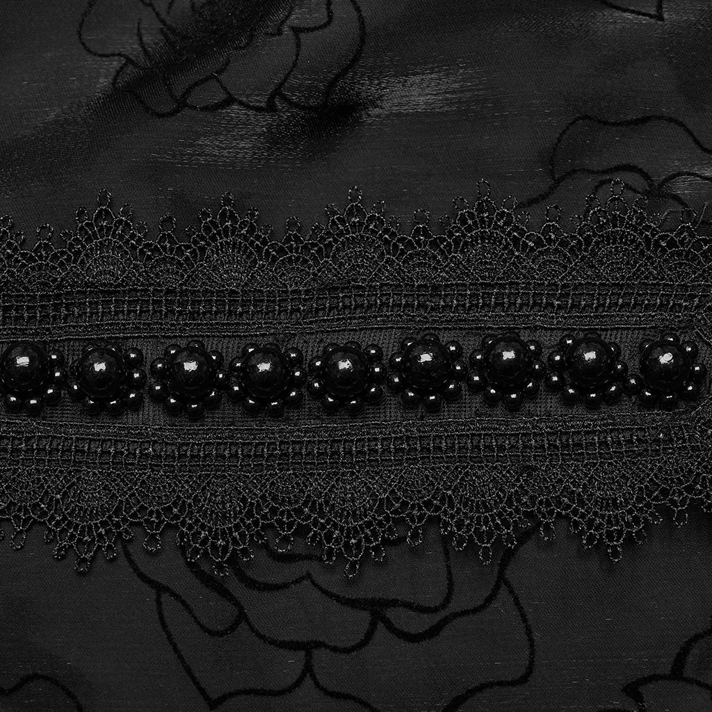 WY-1563CCF Punk Rave Gothic Shirt black Satin High Neck Blouse with Floral Jacquard - Image 11