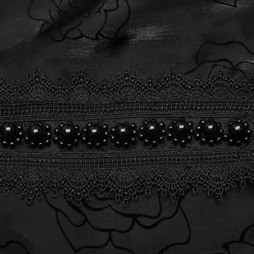 WY-1563CCF Punk Rave Gothic Shirt black Satin High Neck Blouse with Floral Jacquard - Image 23