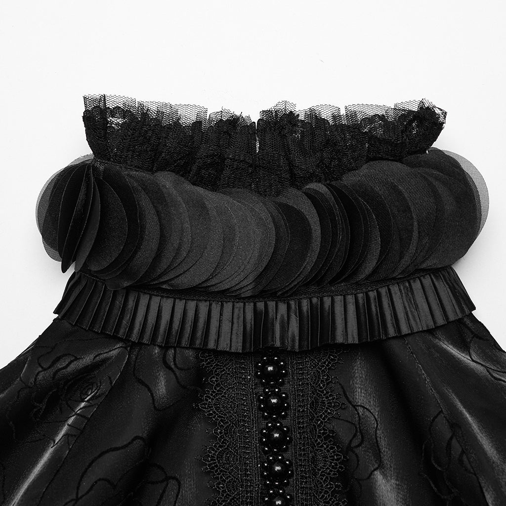 WY-1563CCF Punk Rave Gothic Shirt black Satin High Neck Blouse with Floral Jacquard - Image 8