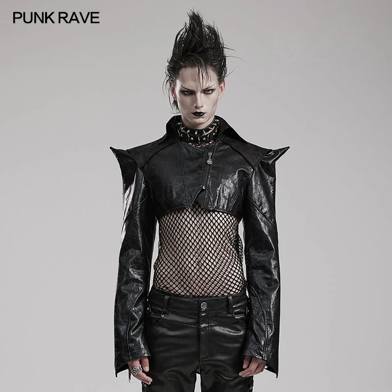 WY-1564PDM Punk Rave Punk Jacket Cropped black Faux Leather with Spiked Shoulders