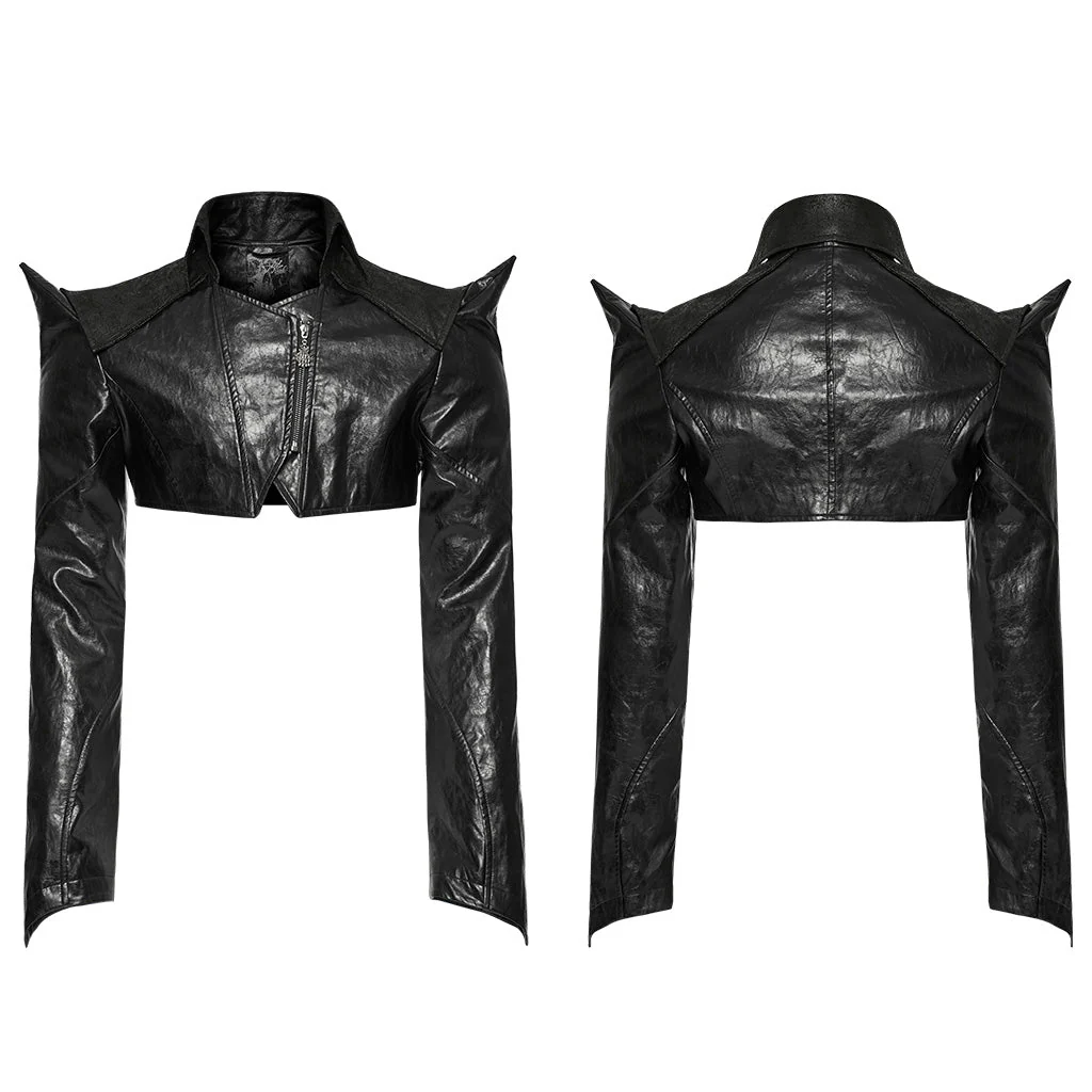 WY-1564PDM Punk Rave Punk Jacket Cropped black Faux Leather with Spiked Shoulders - Image 21