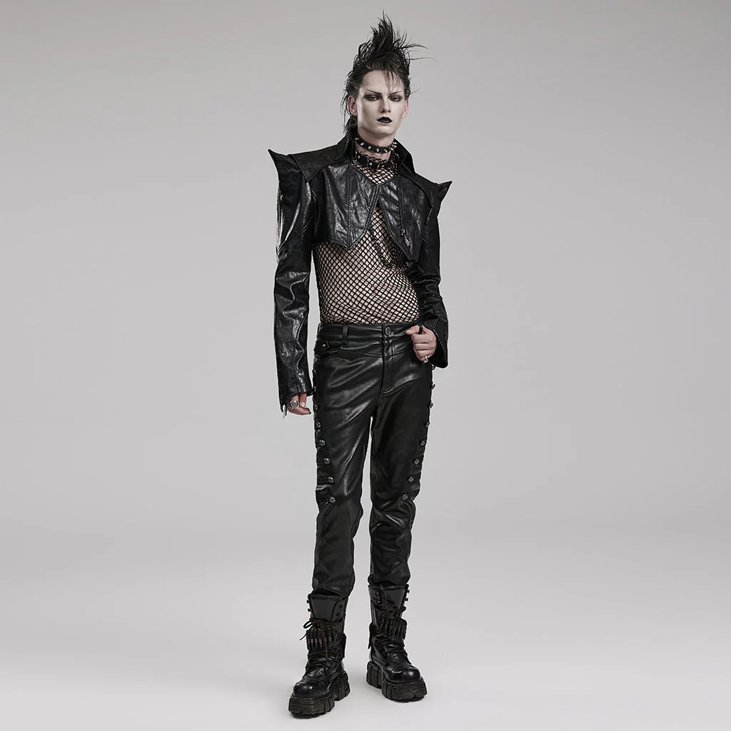 WY-1564PDM Punk Rave Punk Jacket Cropped black Faux Leather with Spiked Shoulders - Image 8