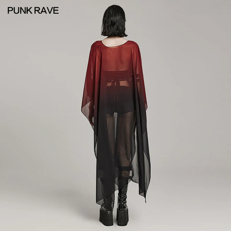 WY-1566DPF Punk Rave Gothic Shirt Sheer Long Drape Kimono Top with Belt - Image 59