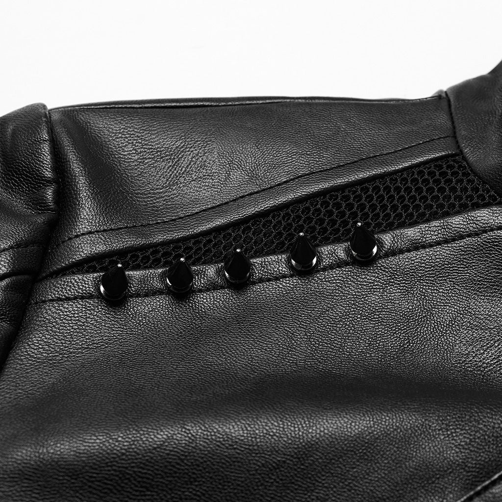 WY-1568PDF Punk Rave Punk Jacket Cropped Faux Leather Zip-Up with Studded Details - Image 11