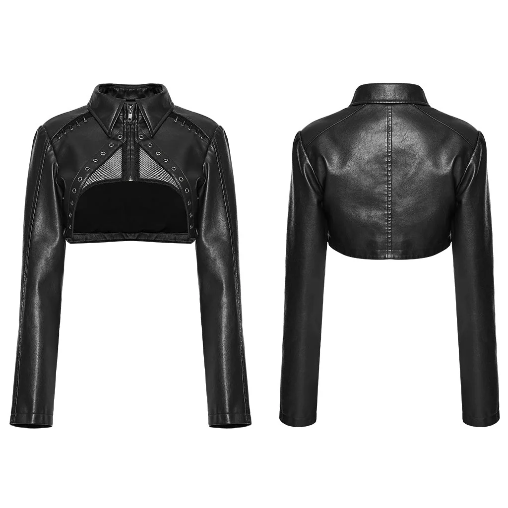 WY-1568PDF Punk Rave Punk Jacket Cropped Faux Leather Zip-Up with Studded Details - Image 30