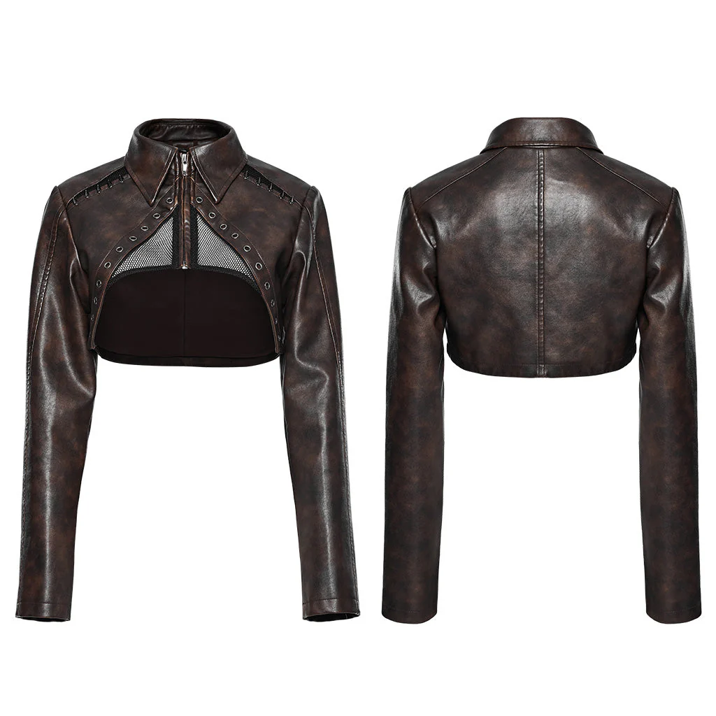 WY-1568PDF Punk Rave Punk Jacket Cropped Faux Leather Zip-Up with Studded Details - Image 39