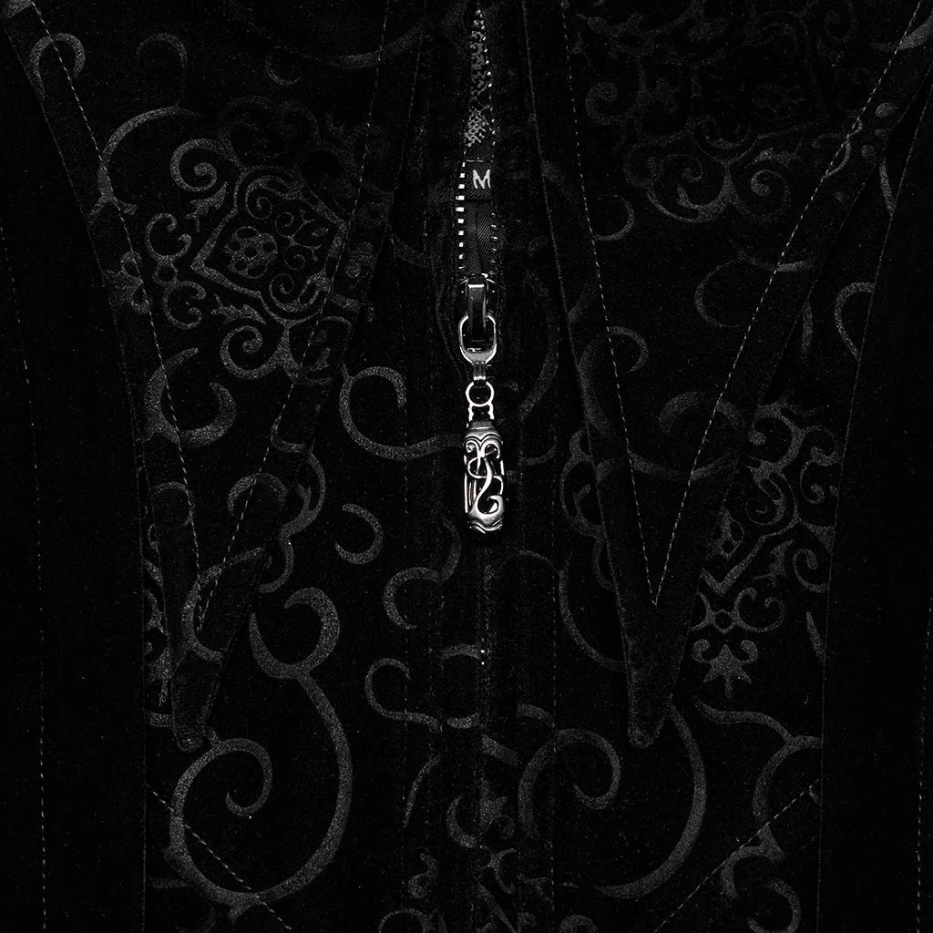 WY-1570XCM Punk Rave Gothic Coat Long black Velvet Victorian Trench with Spiked Shoulders - Image 23