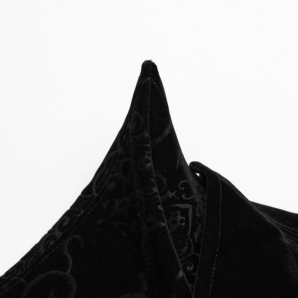 WY-1570XCM Punk Rave Gothic Coat Long black Velvet Victorian Trench with Spiked Shoulders - Image 9